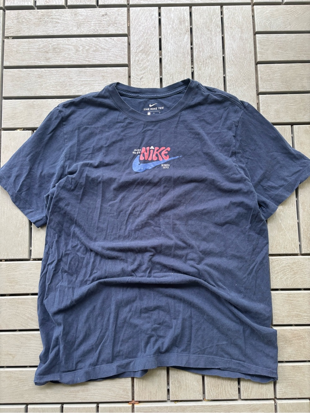 Nike Navy Short Sleeve Tee with Red and Blue Logo